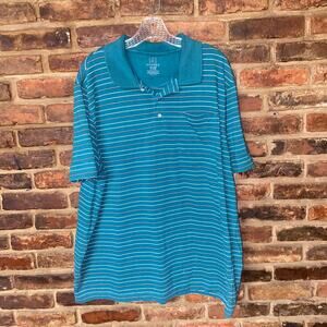 George Teal Blue Striped Short Sleeve Collared Polo Shirt Men's Size 2XL